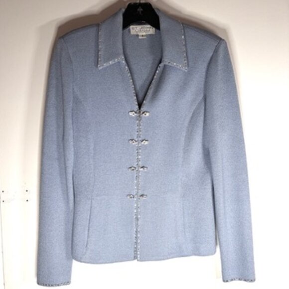 St. John Evening Blue Crystal-Embellished Skirt Suit – Size 4 - Picture 1 of 8